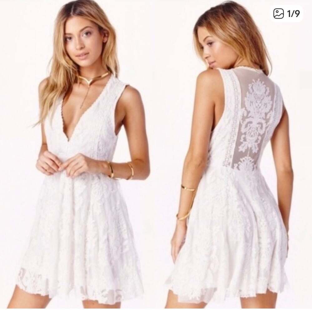 Free People Reign Over Me Sleeveless White Lace Boho Mini Dress 2